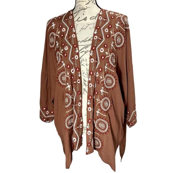 J Jill Women's OS Embroidered Kimono Open Front Cardigan Asymmetrical - Picture 1 of 13